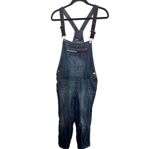 Vtg Y2K Tommy Hilfiger Denim Overalls Sz 2 XS Blue Logo Straps Carpenter
